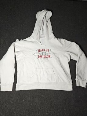 VTG Harley Davidson Hoodie Women’s Small White Carson City Nevada Long Sleeve